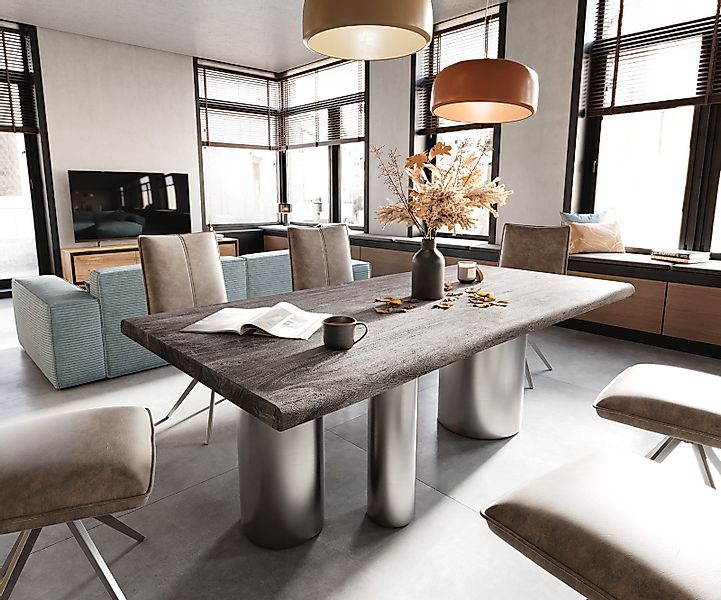 Esstisch Edge 200x100 XL Akazie Platin Troa Edelstahl gebürstet Live-Edge günstig online kaufen