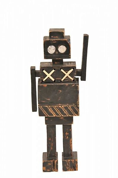 Dekofigur Roboter aus Holz 35 cm Schwarz günstig online kaufen