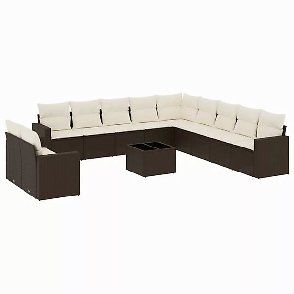 vidaXL Sofaelement 12-tlg. Garten-Sofagarnitur mit Kissen Braun Poly Rattan günstig online kaufen