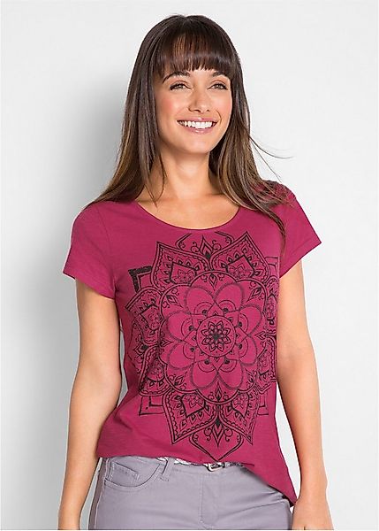 bonprix T-Shirt gerade Passform, Kurzarm, mit dekorativem Druck, aus Baumwo günstig online kaufen