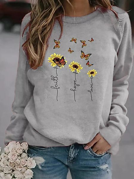 Schmetterlinge Blumendruck Langarm Casual Sweatshirt Für Damen günstig online kaufen