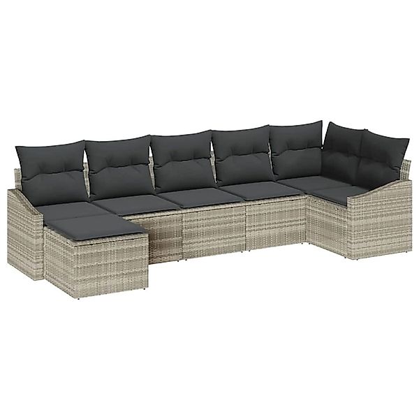 vidaXL Garten-Sofa-Set 7-Tlg Hellgrau Poly Rattan 3346812 günstig online kaufen