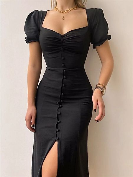 ZWY Sommerkleid Einreihiges, elegantes, mittellanges Kleid mit V-Ausschnitt günstig online kaufen