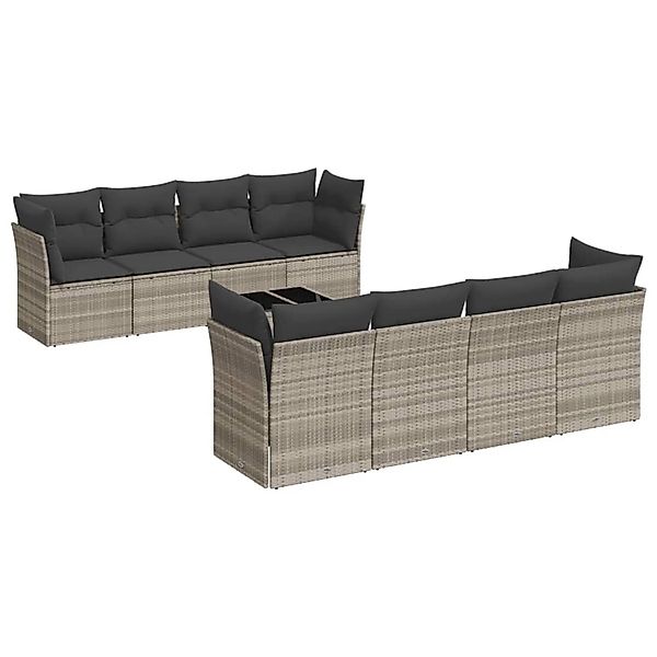 vidaXL 9-Tlg Garten-Sofagarnitur mit Kissen Hellgrau Poly Rattan 3249151 günstig online kaufen