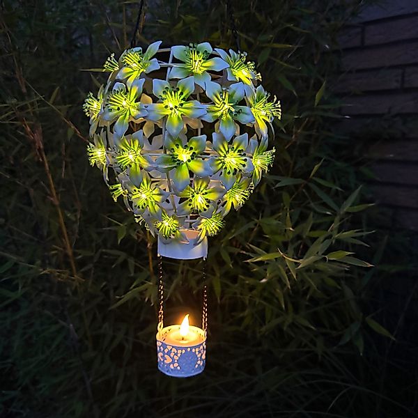 Online-Fuchs LED Gartenleuchte Solar Heißluftballon aus Metall mit Hibiskus günstig online kaufen