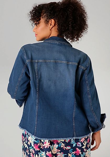 Aniston PLUS Jeansjacke, mit ausgefranstem Saum günstig online kaufen