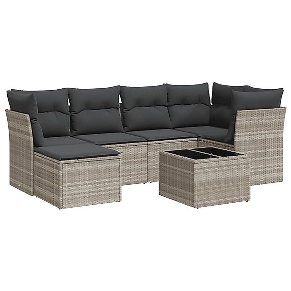 vidaXL 7-Tlg Garten-Sofagarnitur mit Kissen Hellgrau Poly Rattan 3217962 günstig online kaufen