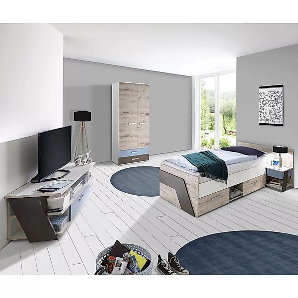 Lomadox Jugendzimmer Set mit Bett 90x200 cm mit Kleiderschrank LEEDS-10 in günstig online kaufen