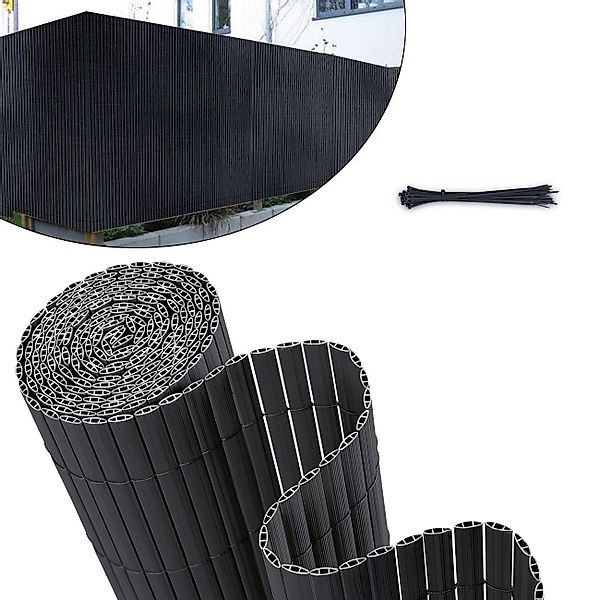 Sekey Balkonsichtschutz PVC Sichtschutzmatte Grau Bambus günstig online kaufen