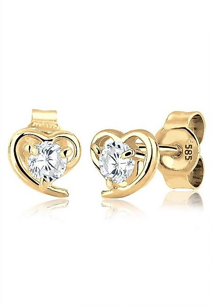 Elli Premium Paar Ohrstecker Herz Zirkonia 585 Gelbgold günstig online kaufen