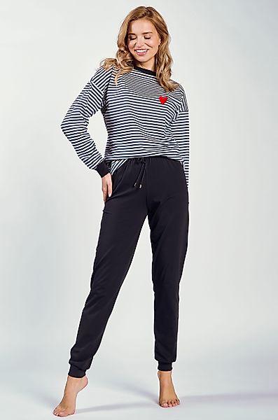 Mademoiselle Sommeil Pyjama Schlafanzug in Dunkelblau-Weiß günstig online kaufen