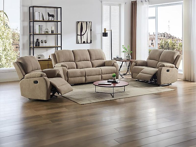 Relaxsofa 3-Sitzer, 2-Sitzer & Relaxsessel - Mikrofaser - Taupe - BRODY günstig online kaufen