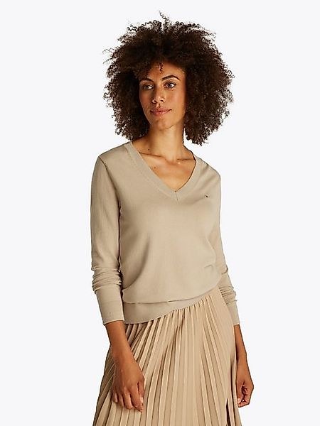 Tommy Hilfiger V-Ausschnitt-Pullover mit Logo-Stickerei günstig online kaufen