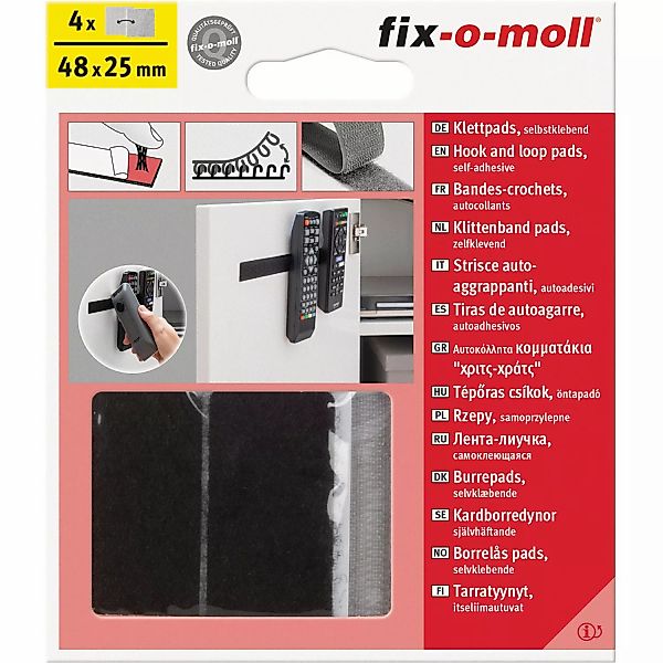 Fix-o-moll Klettpads Klebend Grau-Schwarz 48 mm x 25 mm 4 Sets günstig online kaufen