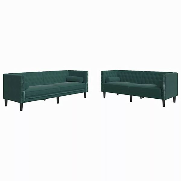 vidaXL Sofa 2-tlg. Chesterfield-Sofa-Set mit Nackenrollen Dunkelgrün Samt günstig online kaufen