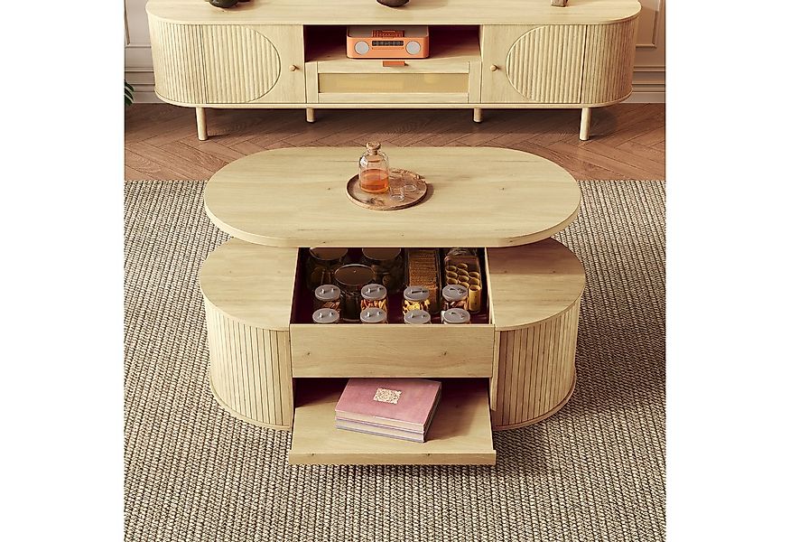 MODFU Couchtisch höhenverstellbarer Couchtisch mit Holzoptik (Beistelltisch günstig online kaufen