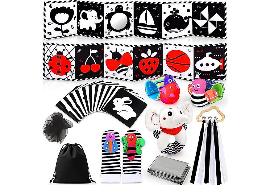 POPOLIC Lernspielzeug Kontrastbuch Baby, 31 PCS Schwarz Weiß Spielzeug Baby günstig online kaufen