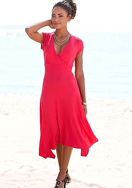 Beachtime Sommerkleid mit Zipfelsaum und Schleife, Jerseykleid, asymmetrisc günstig online kaufen