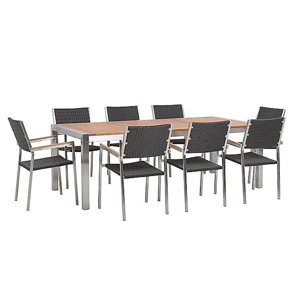 Beliani Gartentisch Set GROSSETO Heller Holzfarbton Schwarz Silber 100x220x günstig online kaufen