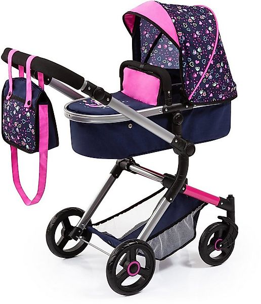 Bayer Kombi-Puppenwagen Vario, Blau/Pink/Herzchen, inkl. Wickeltasche günstig online kaufen