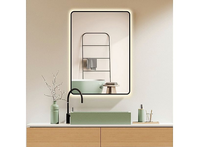 HOKO Badspiegel mit Beleuchtung, Badezimmerspiegel Schwarz/Gold/Weiß (50x70 günstig online kaufen
