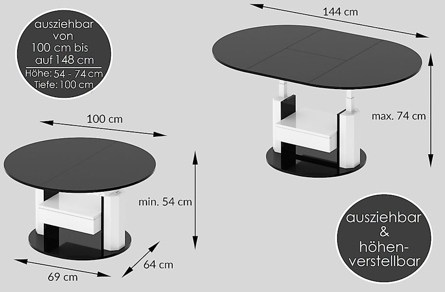 designimpex Couchtisch Design HPM-111 Hochglanz ausziehbar günstig online kaufen