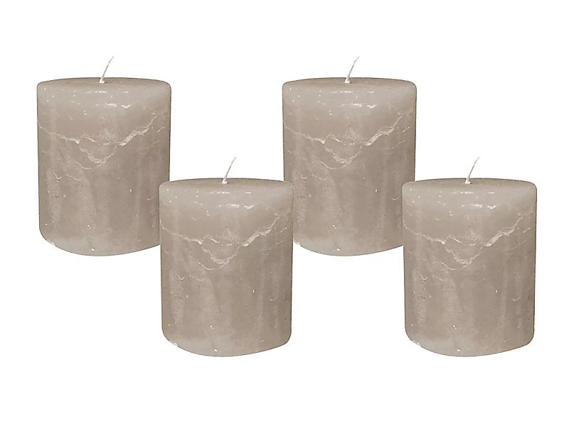 4 Rustic Stumpenkerzen Premium Kerze Grau 7x8cm - 40 Std Brenndauer günstig online kaufen