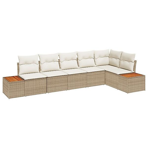 vidaXL Loungesofa 6-teiliges Garten Sofa Set mit Kissen Beige Poly Rattan, günstig online kaufen
