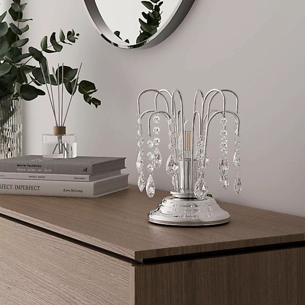 Tischlampe Pioggia mit Kristallregen, 26cm, chrom günstig online kaufen