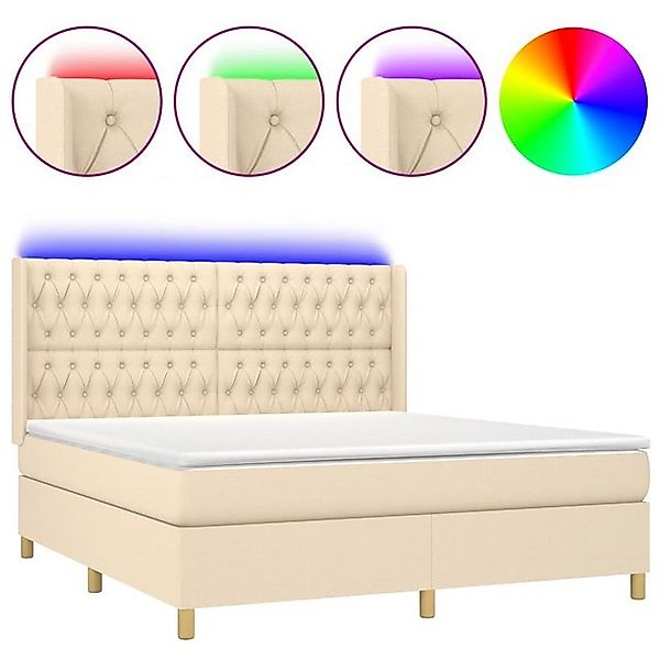 vidaXL Boxspringbett Boxspringbett mit Matratze LED Creme 160x200 cm Stoff günstig online kaufen