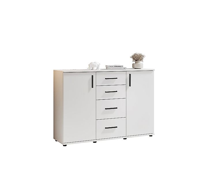 PREISBRECHER Sideboard BC 1040, 2 Türen, 4 Schubladen, weiß - 120x83x35cm ( günstig online kaufen