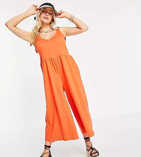 ASOS DESIGN Petite – Hänger-Jumpsuit in kräftigem Orange mit Bindedetail an günstig online kaufen