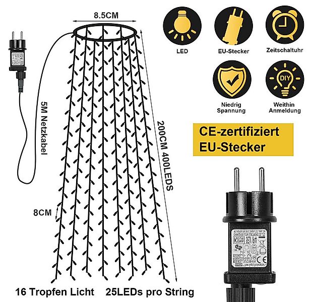Rosnek LED-Lichterkette 31V, 16 Stränge, 8 Modi, Timer, Speicherfunktion, f günstig online kaufen