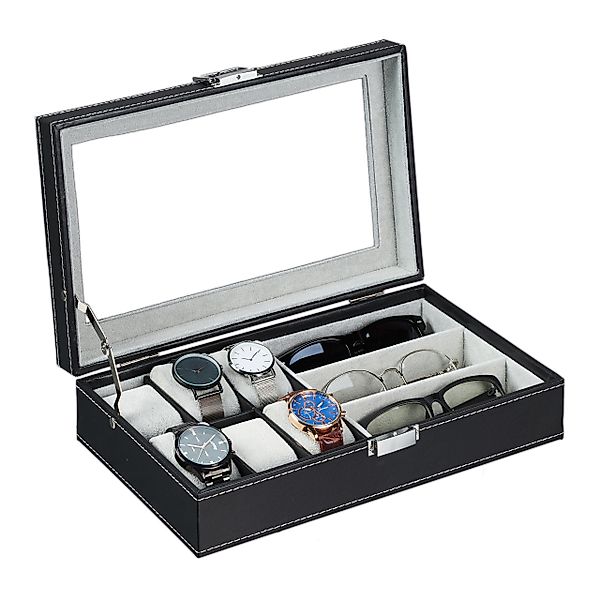 relaxdays Schmuckkasten Schmuckaufbewahrung in Lederoptik, Schwarz günstig online kaufen