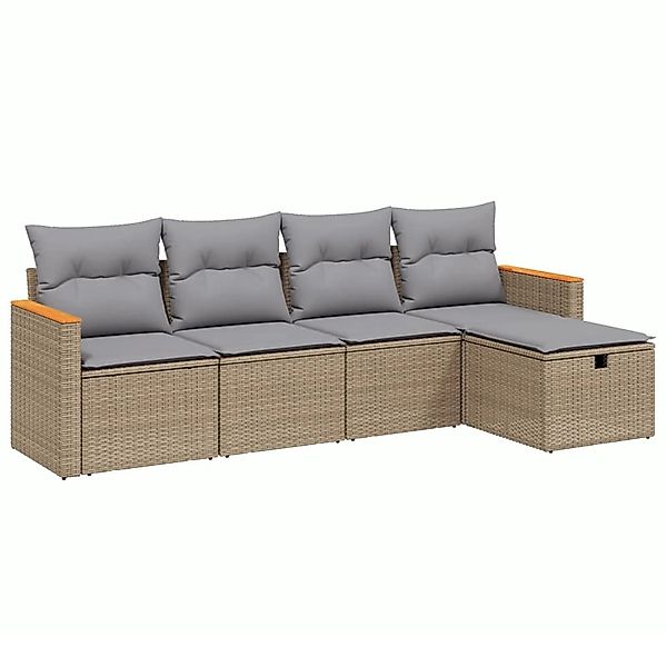 vidaXL 5-tlg Garten-Sofagarnitur mit Kissen Beige Poly Rattan Modell 135 günstig online kaufen