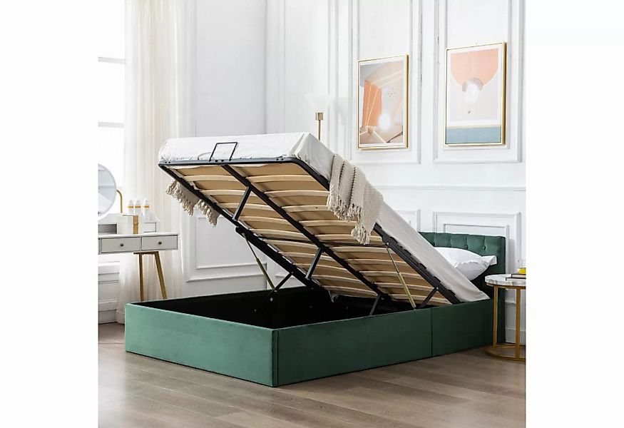 Celya Polsterbett 140 x 200 cm Bett mit Bettkasten, Samt-Stoff Polsterbett günstig online kaufen