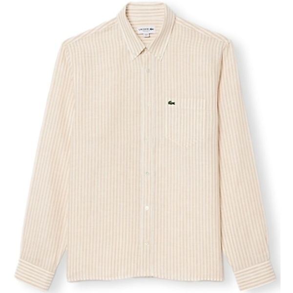 Lacoste  Hemdbluse Regular Fit Linen Shirt - Blanc/Beige günstig online kaufen