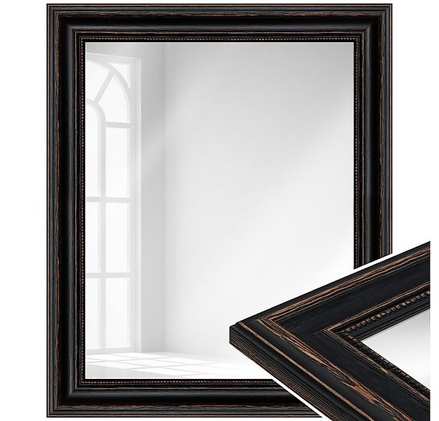 WANDStyle Wandspiegel H550, Schwarz, aus Massivholz im Antik Stil günstig online kaufen