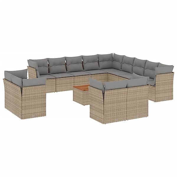 vidaXL 14-Tlg Garten-Sofagarnitur mit Kissen Beige Poly Rattan 3223959 günstig online kaufen