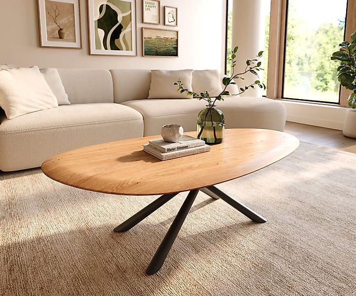 Couchtisch Edge Oval 140x75 cm Eiche Natur Runde Kante Sarity Metall Schwar günstig online kaufen