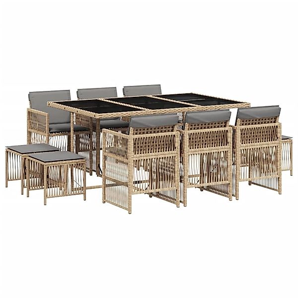 vidaXL 11-Tlg Garten-Essgruppe mit Kissen Beigemischung Poly Rattan 3210972 günstig online kaufen
