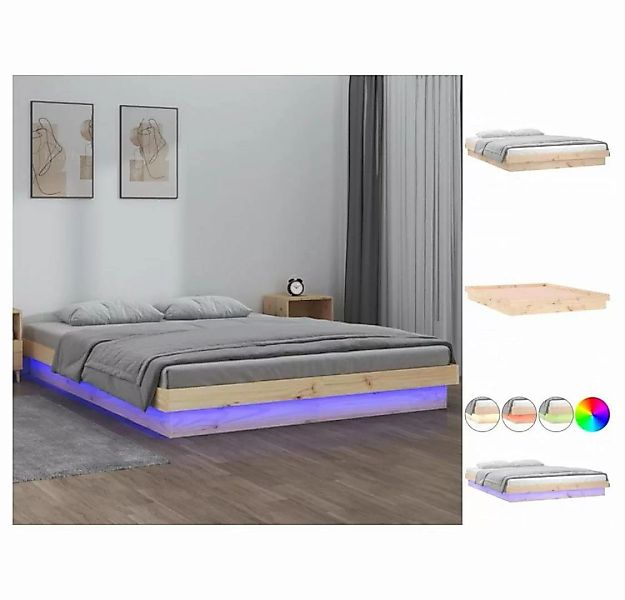 vidaXL Bettgestell Massivholzbett mit LEDs 135x190 cm 4FT6 Double Bett Bett günstig online kaufen