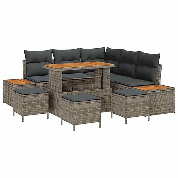 vidaXL Gartensofa-Set mit Kissen mit Speicher 9 Stk Grau Poly Rattan 336487 günstig online kaufen
