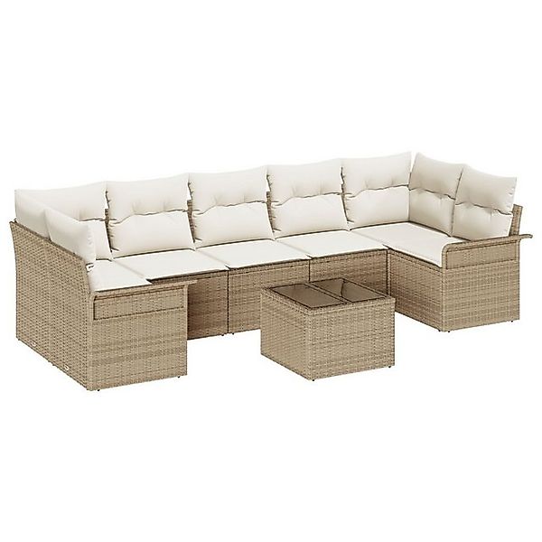 vidaXL Loungesofa 8-teiliges Garten-Sofa-Set mit Kissen Beige Poly Rattan, günstig online kaufen