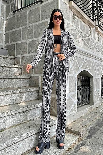 For You Moda Hosenanzug 3-teiliges Viskose gemustertes Bustier-Hosen-Set günstig online kaufen