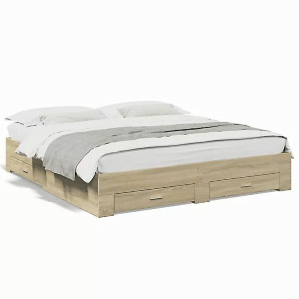 vidaXL Bettgestell, Bettrahmen mit Schubladen Sonoma-Eiche 200x200cm Holzwe günstig online kaufen