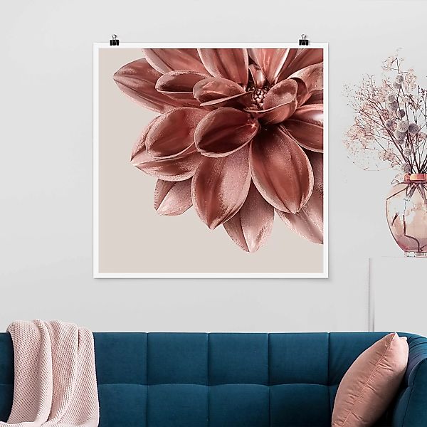 Poster Dahlie Blume Rosegold Metallic Detail günstig online kaufen