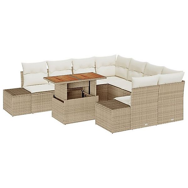 vidaXL Loungesofa 9-tlg. Garten-Essgruppe mit Kissen Beige Poly Rattan, 9 T günstig online kaufen