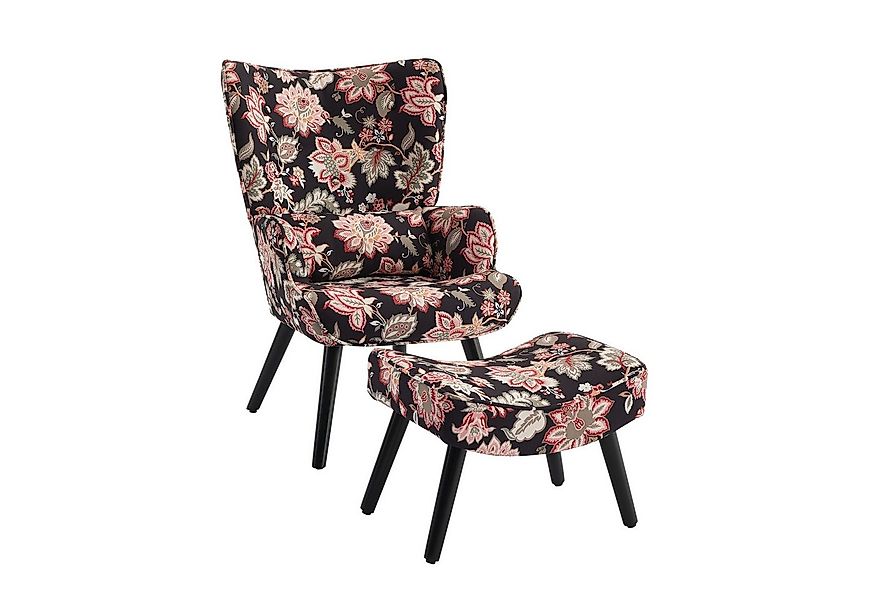 HomeMiYN Ohrensessel Relaxsessel Lehnstühle Patchwork Ohrensessel mit Hocke günstig online kaufen