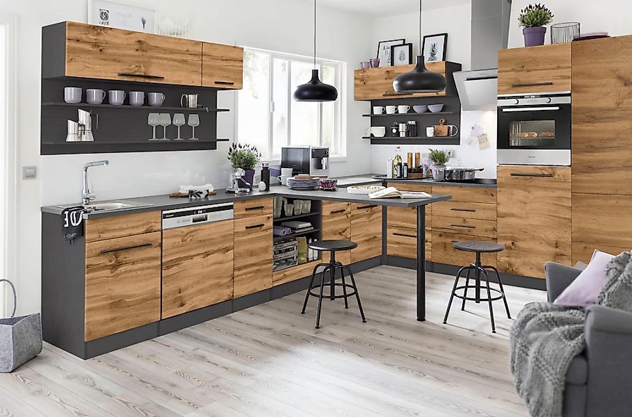 KOCHSTATION "KS-Tulsa" 60 cm breit, 2 Schubladen, 1 großer Auszug, schwarze günstig online kaufen